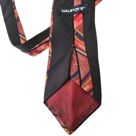 Halston III 60s Mens Tie Italian Silk Rose Black Geometric Design 4 x 57 - Picture 9 of 10